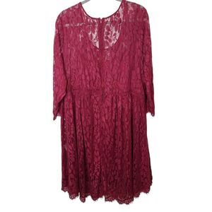 Torrid Women's Lace‎ Dress Size 24 Lined 3/4 Sleeve Wine Valentines Holiday
